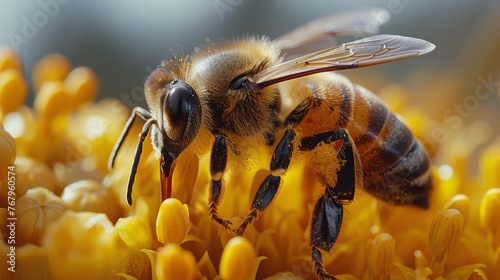 Bee Collecting Nectar on Honeycomb