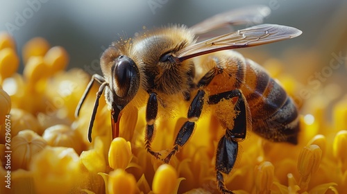 Bee Collecting Nectar on Honeycomb © olegganko