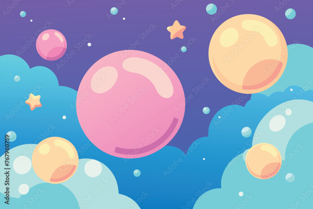 cute background with flying soap bubbles