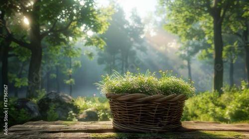 Basket on Wooden Table