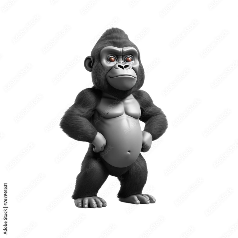 Fototapeta premium 3d rendering of cartoon gorilla on Isolated transparent background png. generated with AI