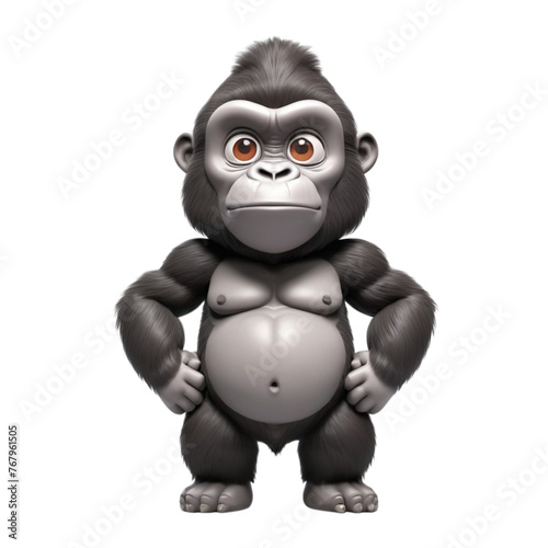 3d rendering of cartoon gorilla on Isolated transparent background png. generated with AI