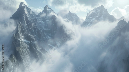 white cloud mountain ranges in misty clouds, for landscape backdrops photo