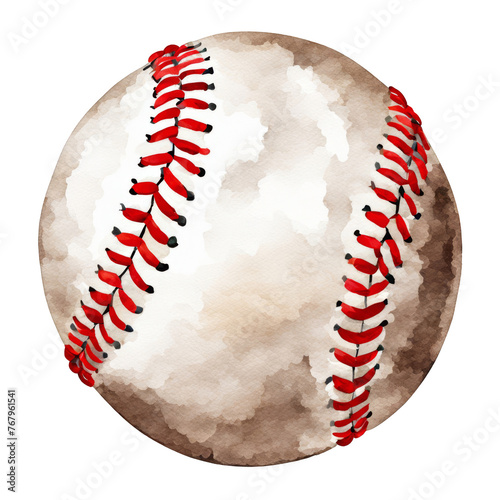 A baseball watercolor illustration, clipart, sports ball, for scrapbook, journal, presentation, for kids picture book, project, cutout on white background, white ball