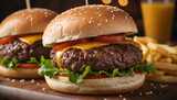 Closeup shot of fast food cheese beef burger
