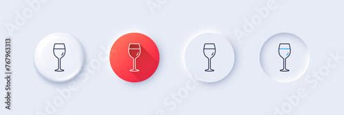 Wine glass line icon. Neumorphic, Red gradient, 3d pin buttons. Bordeaux glass sign. Line icons. Neumorphic buttons with outline signs. Vector