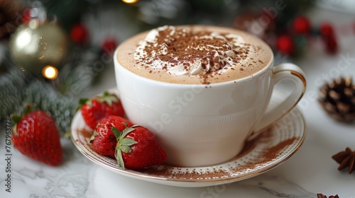 Hot Chocolate With Whipped Cream and Strawberries