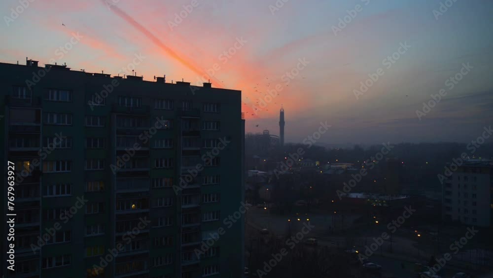 Dawn in residential area of Krakow, Poland Dawn in residential area of Krakow, Poland