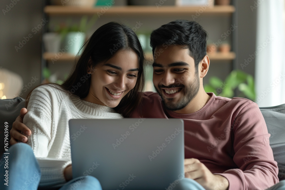 Happy Young Latin Couple Choosing Online Tutorials On Laptop For Home Training Happy Young Latin Couple Choosing Online Tutorials On Laptop For Home Training