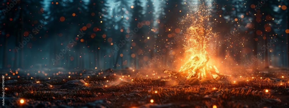 A digital campfire, with codes and algorithms as flames, providing warmth and security through GenAI, with room around for text. A digital campfire, with codes and algorithms as flames, providing warmth and security through GenAI, with room around for text.