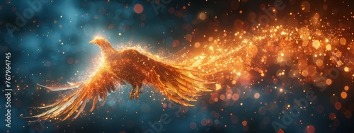 A digital phoenix rising from the ashes of a cyber attack, rejuvenated by GenAI, symbolizing resilience and renewal in cybersecurity.