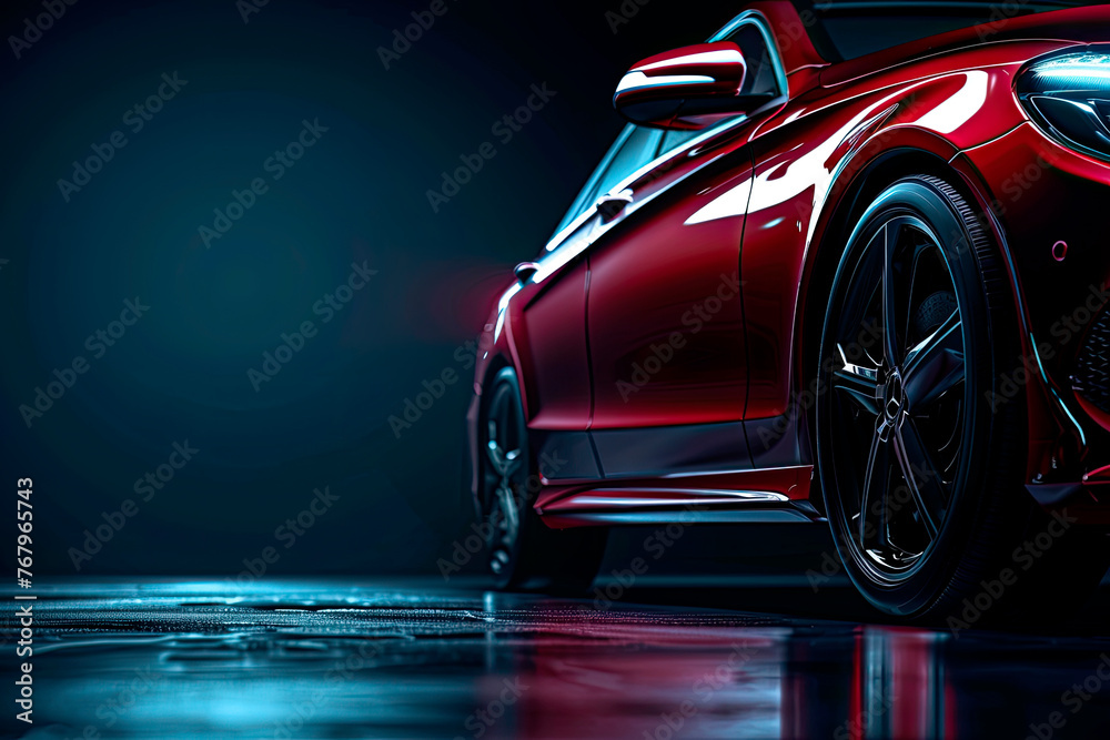 close up new red sport sedan. Copy space