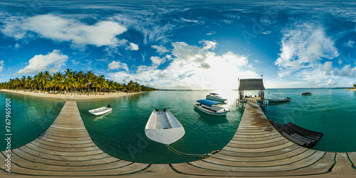 Beautiful 360 degree panorama at the beach of Trou Aux Biches Mauritius at sunset with no people. photo