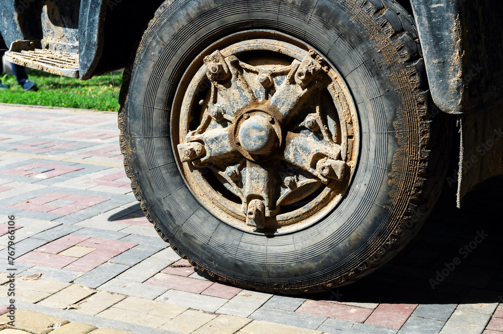 Truck wheel close up. Automobile wheel, truck weel Truck wheel close up. Automobile wheel, truck weel