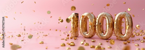 1k or 1000 followers or likes thank you. Golden numbers, confetti sparkling lights. Social Network friends, followers, Web users. Subscribers, followers or likes celebration. Anniversary or event,  photo