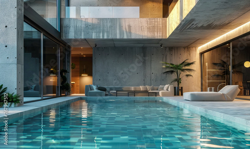 Luxurious poolside lounge in modern villa © Oleksandr