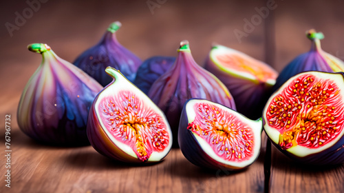 Ripe fig with selection on blurred background