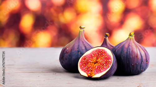 Ripe fig with selection on blurred background