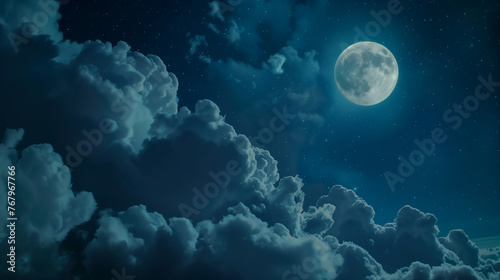 Night Sky with Full Moon and Clouds