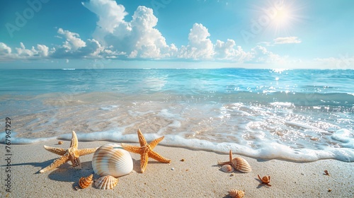 shells and starfish on a beach