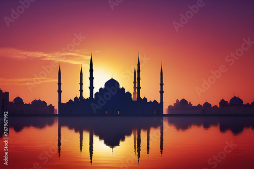 Beautifull Mosque Silhouette Background With Copy Space Area © Rahmat