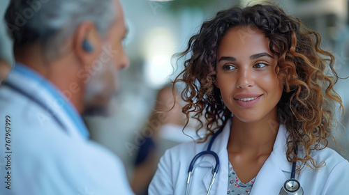 Portrait of a supportive female multiracial doctor soothing a worried patient photo