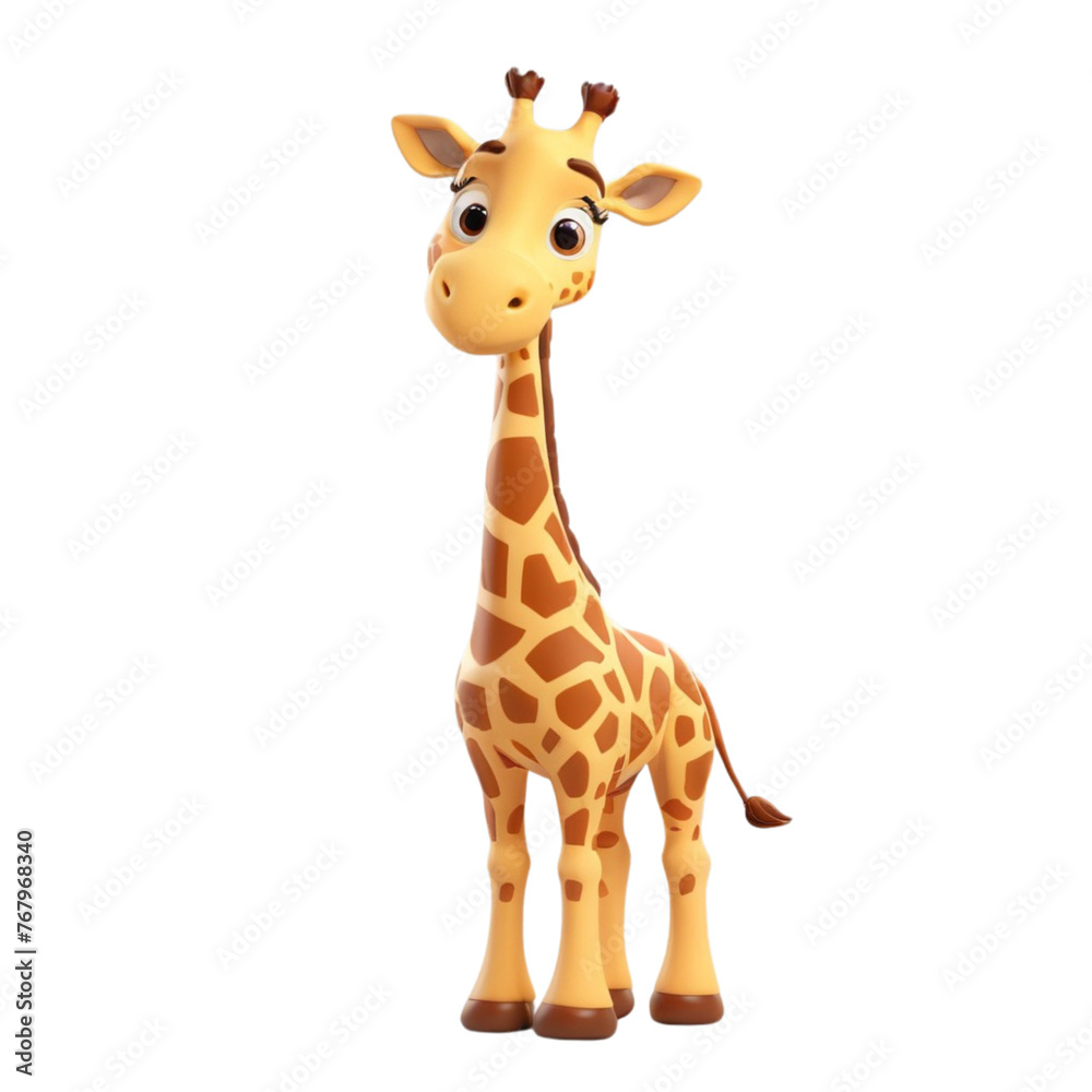 Fototapeta premium 3d rendering of cartoon giraffe on Isolated transparent background png. generated with AI