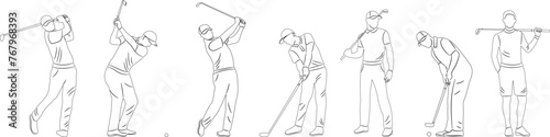 set of golfers sketch, on white background vector © zolotons