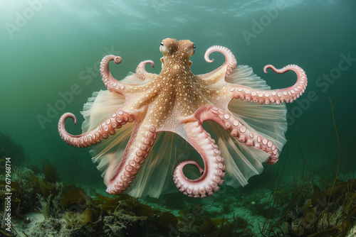 Octopus underwater in sea with ballerina dancing outfit costume