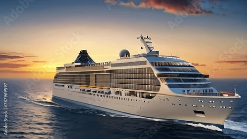 cruise ship at sunset,generative ai photo