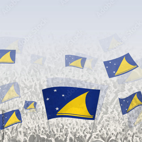 Crowd of people waving flag of Tokelau square graphic for social media and news.