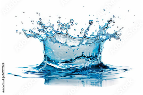 Water splashes isolated on a white background, sparks of blue water,close up Fresh water splash, water flow 
