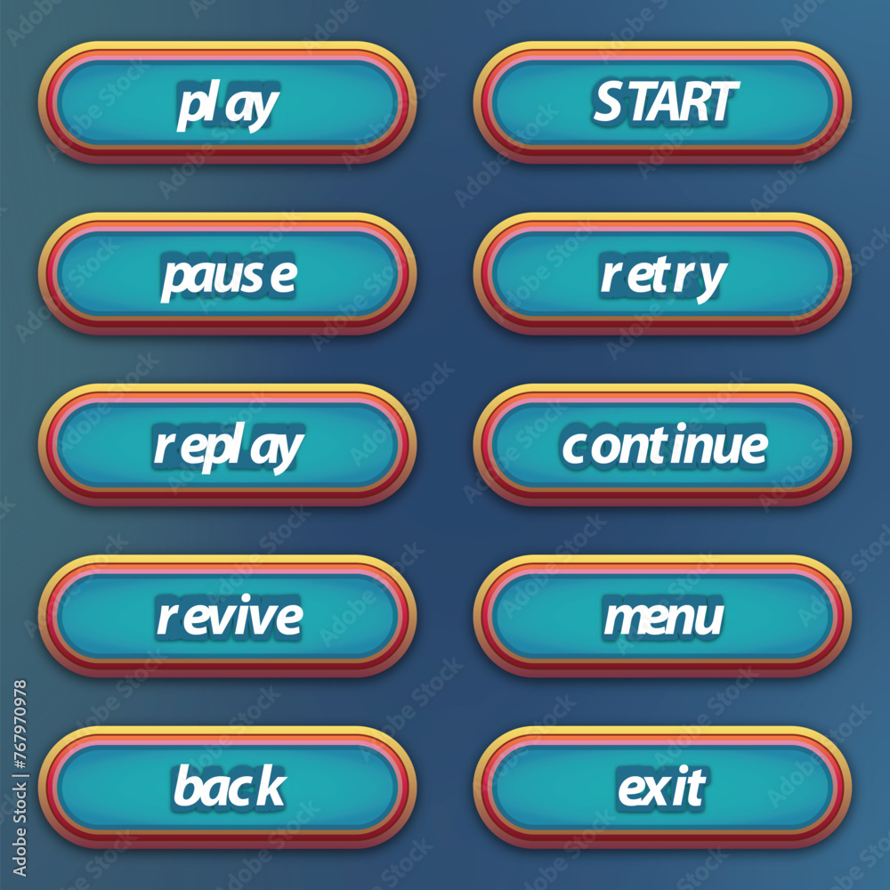 Set of blue buttons with editable text effect for mobile games game interface ui buttons set Set of blue buttons with editable text effect for mobile games game interface ui buttons set