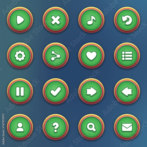 Set of green buttons for mobile games green interface cartoon ui buttons set ui elements