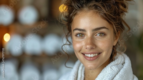 Smiling Woman With Towel Around Neck