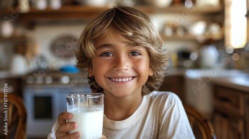 Young Boy Holding Glass of Milk