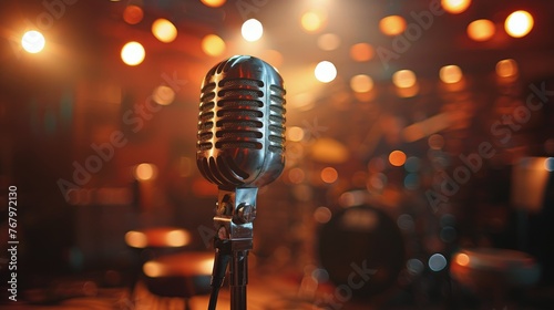 Microphone on Stage With Backlit Lights