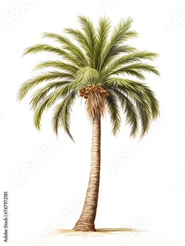 Coconut palm tree isolated on white background. Green palm tree illustration. photo