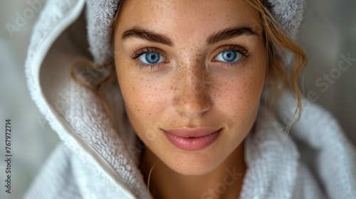 Smiling Woman With Towel Around Neck