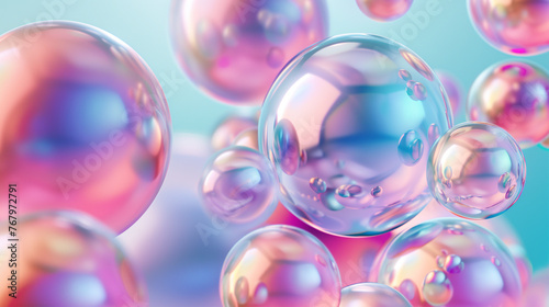 Pastel Gradient Holographic Neon Background. 3d Abstract Hologram Dots, Balls, Spheres in Motion Wallpaper. 