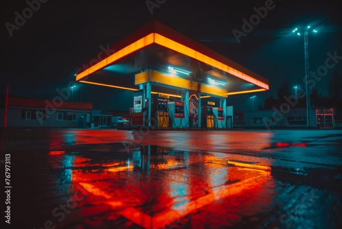 Under the yellow neon lights, the gas station's service area seemed almost surreal in the quiet of the night © Milos