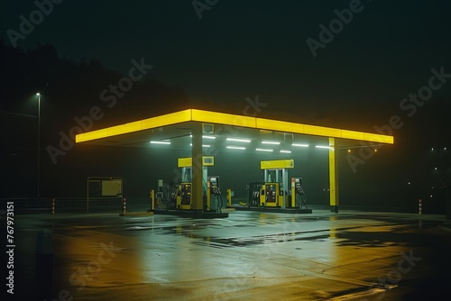 Even amidst the darkness of the night, the gas station's yellow neon lights guided me safely to a much-needed refuel