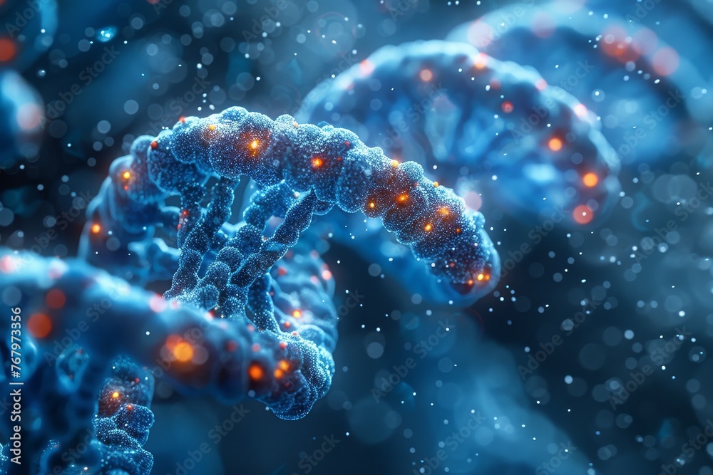 A close - up of a 3D model depicting the intricate structure of human cells and DNA, symbolizing advancements A close - up of a 3D model depicting the intricate structure of human cells and DNA, symbolizing advancements