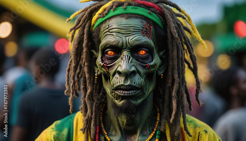 Tech-Themed Sad Rasta Zombie In Jamaican Colors © Pixel Matrix