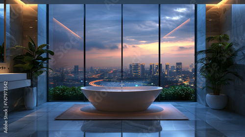 Modern Bathtub Sanctuary with Floor-to-Ceiling Window  © BRH