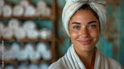 Woman With Towel Wrapped Around Head
