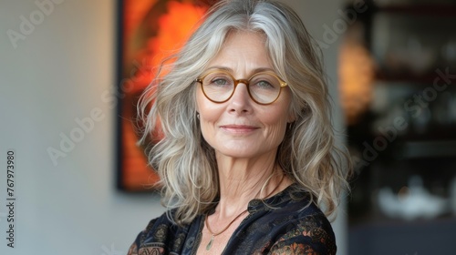 Woman in Glasses Standing by Concrete Wall