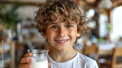 Young Boy Holding Glass of Milk