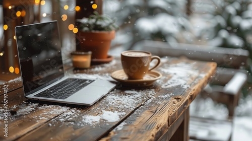 Laptop Computer on Wooden Table