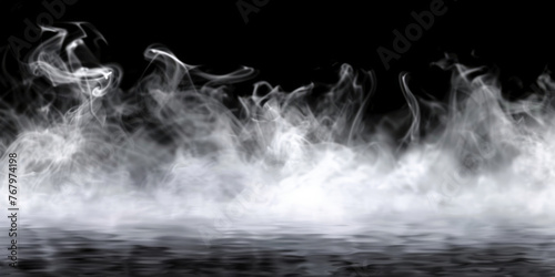 white smoke isolated on black background,banner, white fog on black background 